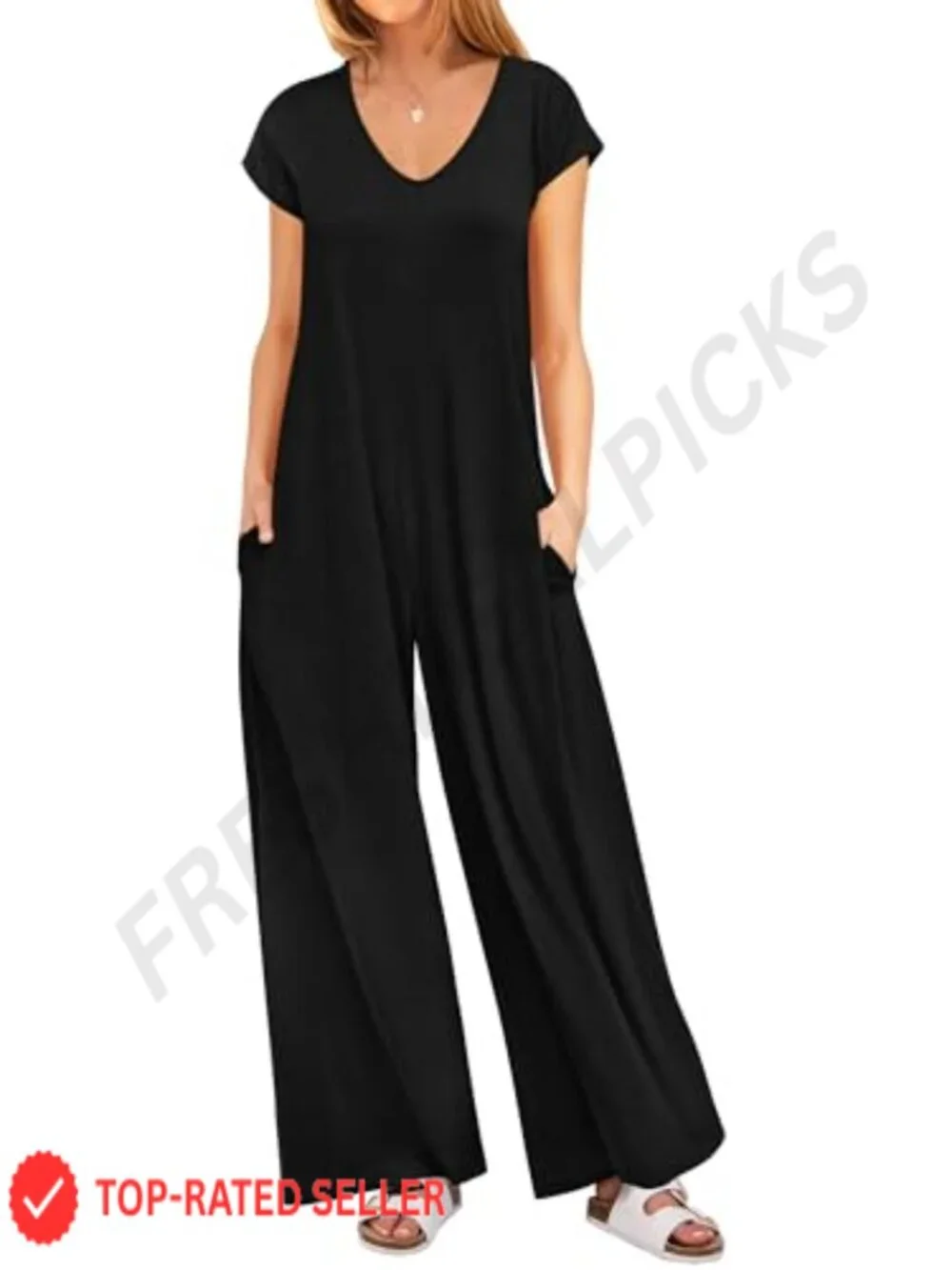 Loose Cap Sleeve Wide Leg Jumpsuit Romper Summer Casual Rayon Blend
